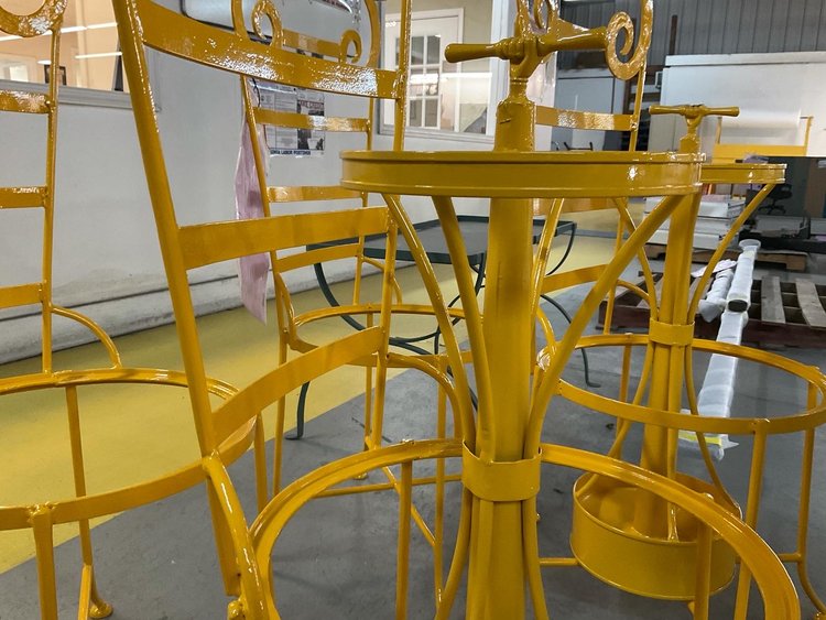 Yellow metal dining set